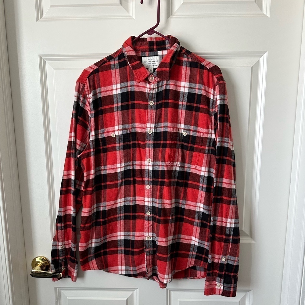 Lucky Brand Saturday Stretch Mens L Plaid Flannel Button Up Shirt